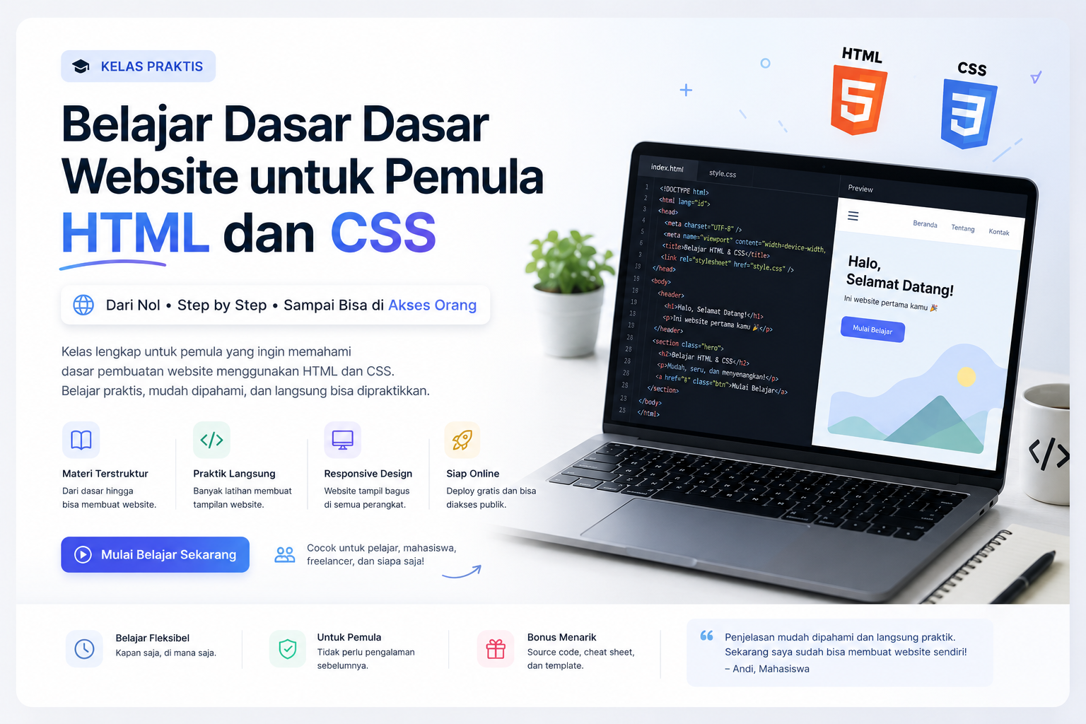 Belajar Dasar-Dasar Website untuk Pemula — HTML & CSS
